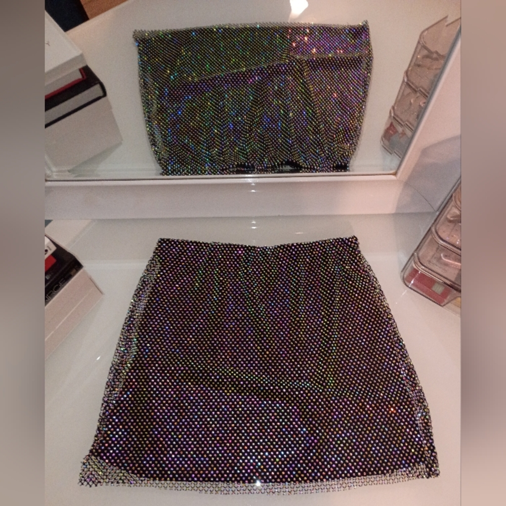 Steve Madden Glittering Fishnet Black Mini Skirt